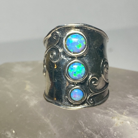 Sterling Silver Lab Opal Cigar Ring - by Didae Israel - Picture 2 of 5